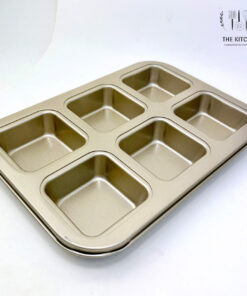แม่พิมพ์บราวนี่ แม่พิมพ์ 6 หลุม พิมพ์เค้ก ถาดอบสี่เหลี่ยม ถาดอบขนม ถาดอบ สีทอง Non-stick