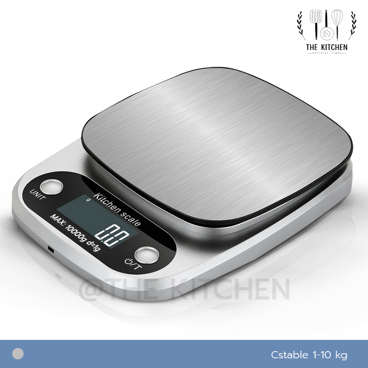 สีเงิน 1-10 เครื่องชั่งดิจิตอล The kitchen รุ่นชาร์จแบต 3 in 1 เสียบปลั๊ก เครื่องชั่งอาหารดิจิตอล เครื่องชั่ง ตราชั่ง
